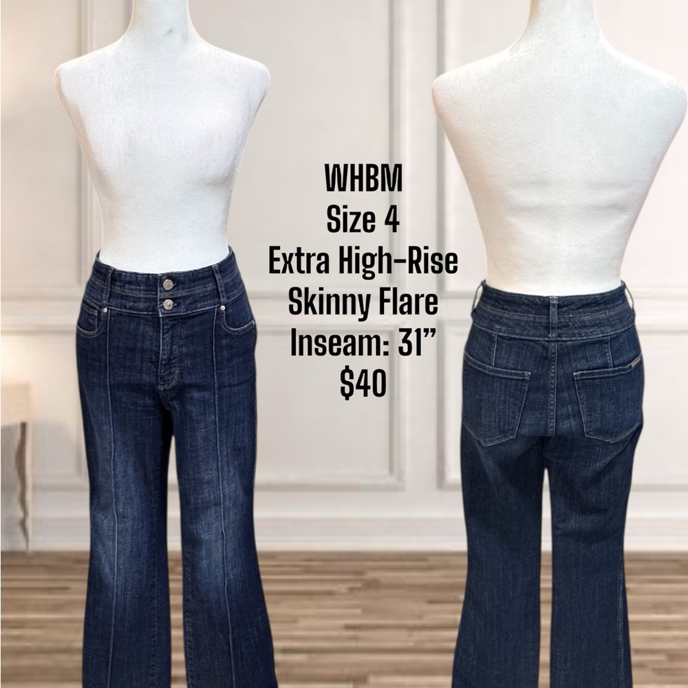 White House Black Market Women's Dark Blue High-Rise Skinny Flare Jeans